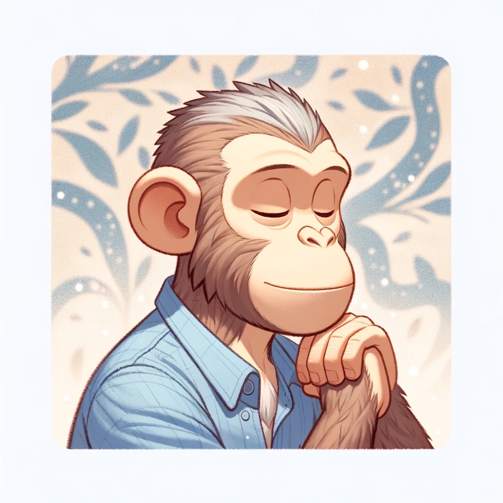 Illustrated avatar of a contemplative monkey in a blue shirt, symbolizing an anonymous client's testimonial.